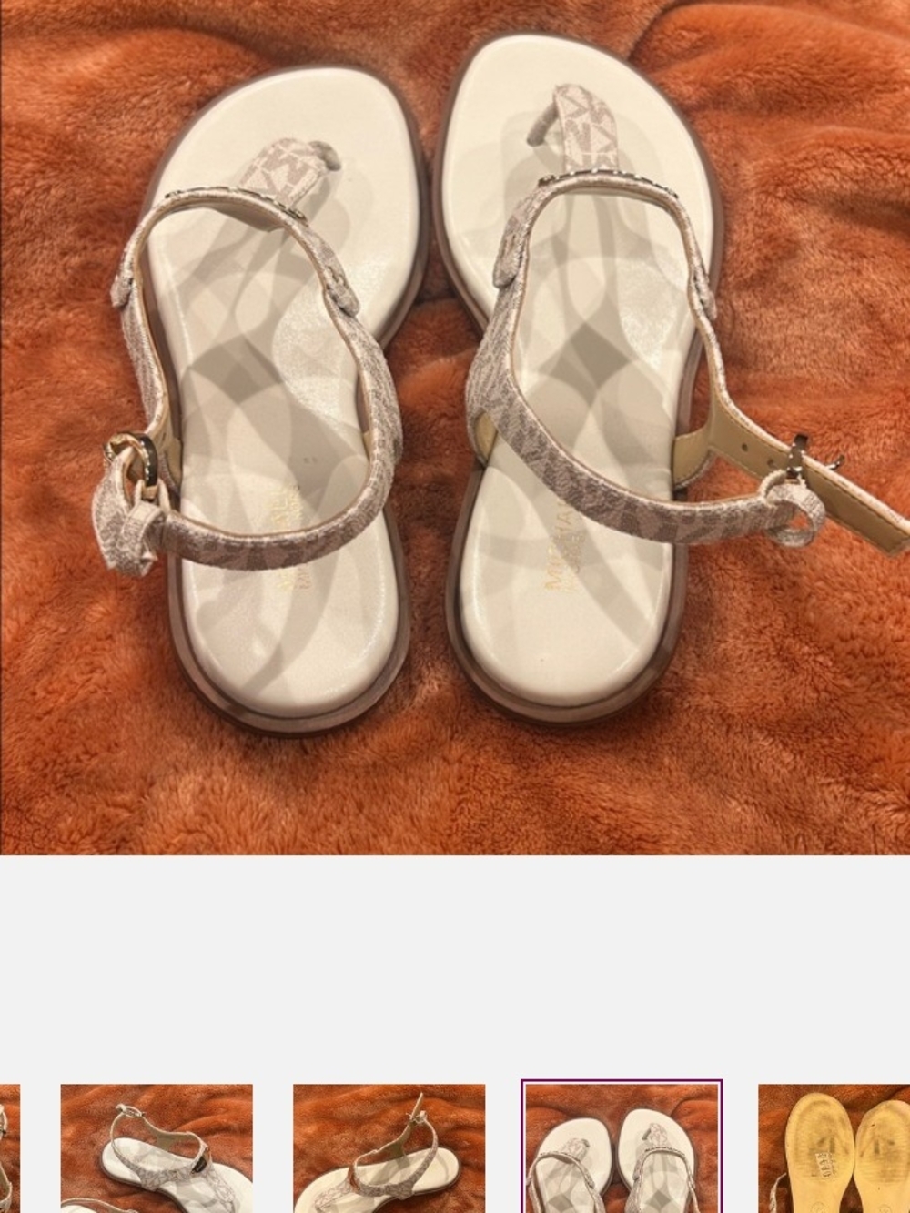 Michael Kors Beige and White Logo Thong Sandals